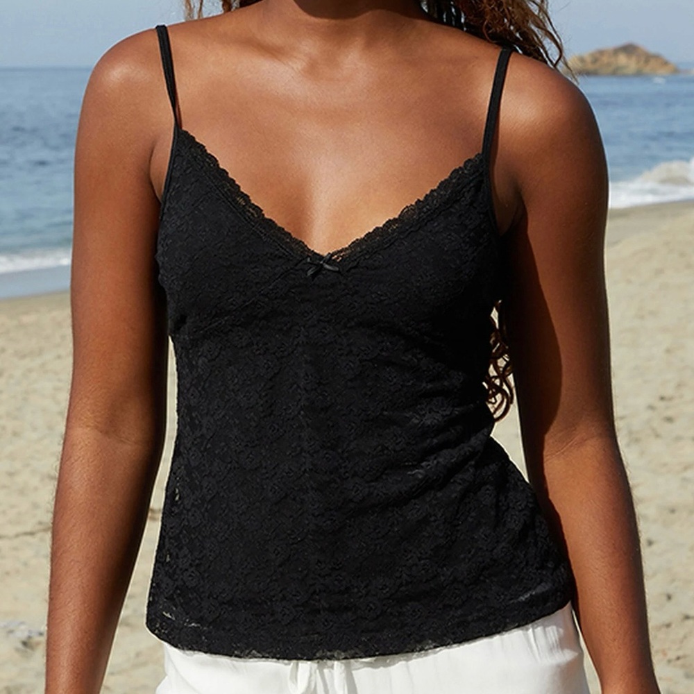 John Galt Black Amara Lace Tank Top